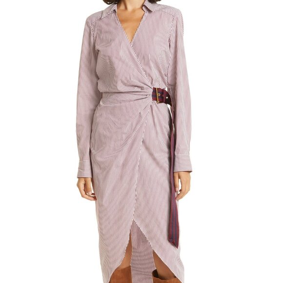 Veronica Beard Jacinda Stripe Stretch Wrap Dress in Dark Raspberry/White - Size - Picture 1 of 6